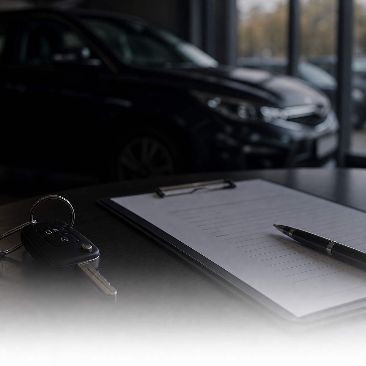 Vehicle key and hire purchase file on a desk